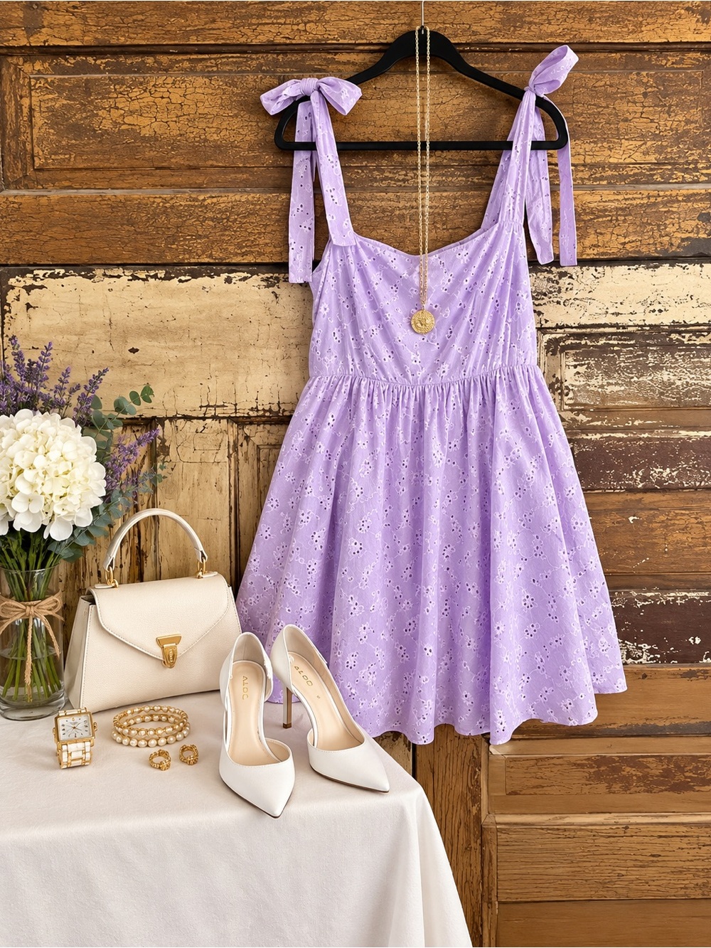 Flying Tomato Lavender Mini Dress | Embroidered Tie Strap Sundress | L